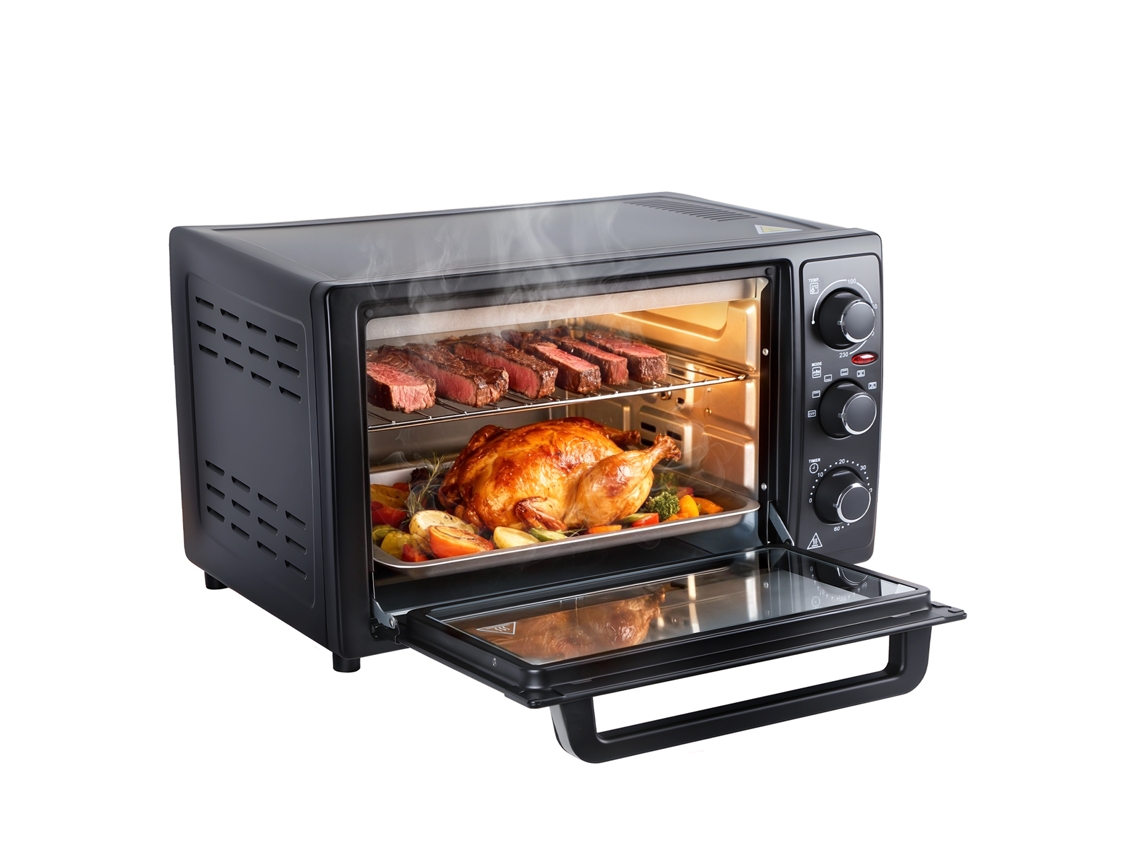 Mini Horno - Flasidu - Acero Inoxidable - Cristal Templado - 32 L - 1500 W - Temperatura Ajustable De 0 A 230 Grados Celsius - Temporizador De 60 Minu