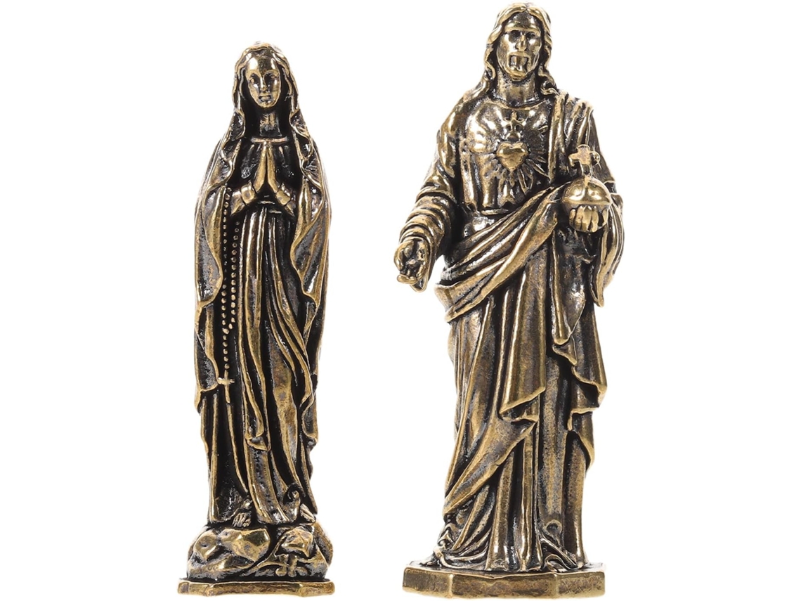 Figuras Católicas Sólidas Fáciles Ensamblar Juego 2 Piezas Latón Chapado Elegante Decoración Retro Escultura