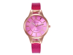 Reloj De Pulsera Vansvar V407 Para Mujer, Ultrafino, De Cuarzo, Estilo Casual - Rojo Rosa
