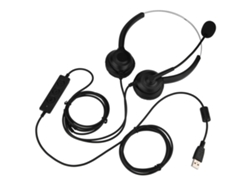 Fone de ouvido USB para call center com microfone e função de cancelamento de ruído e silenciamento.