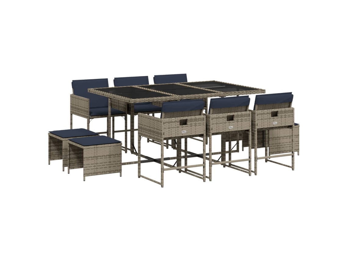Maison Exclusive - Conjunto De Comedor De Jardín De 11 Piezas Con Cojines, Poliratán Gris