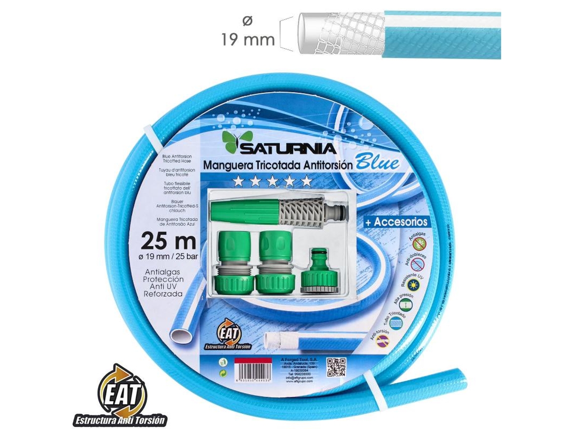 Manguera tricotada no torsion blue ø 19 mm. rollo 25 metros. con accesorios,  manguera anti torsion, manguera sin dobleces,