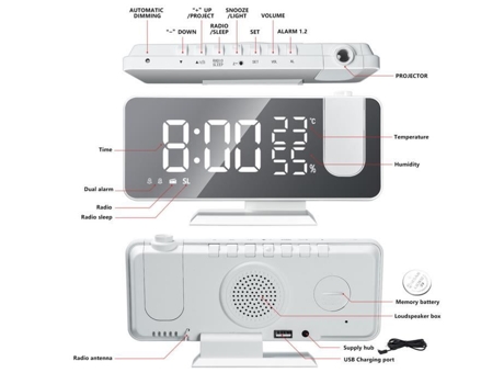 HURRISE Despertador Radio LED Proyector Retroiluminado Reloj Digital