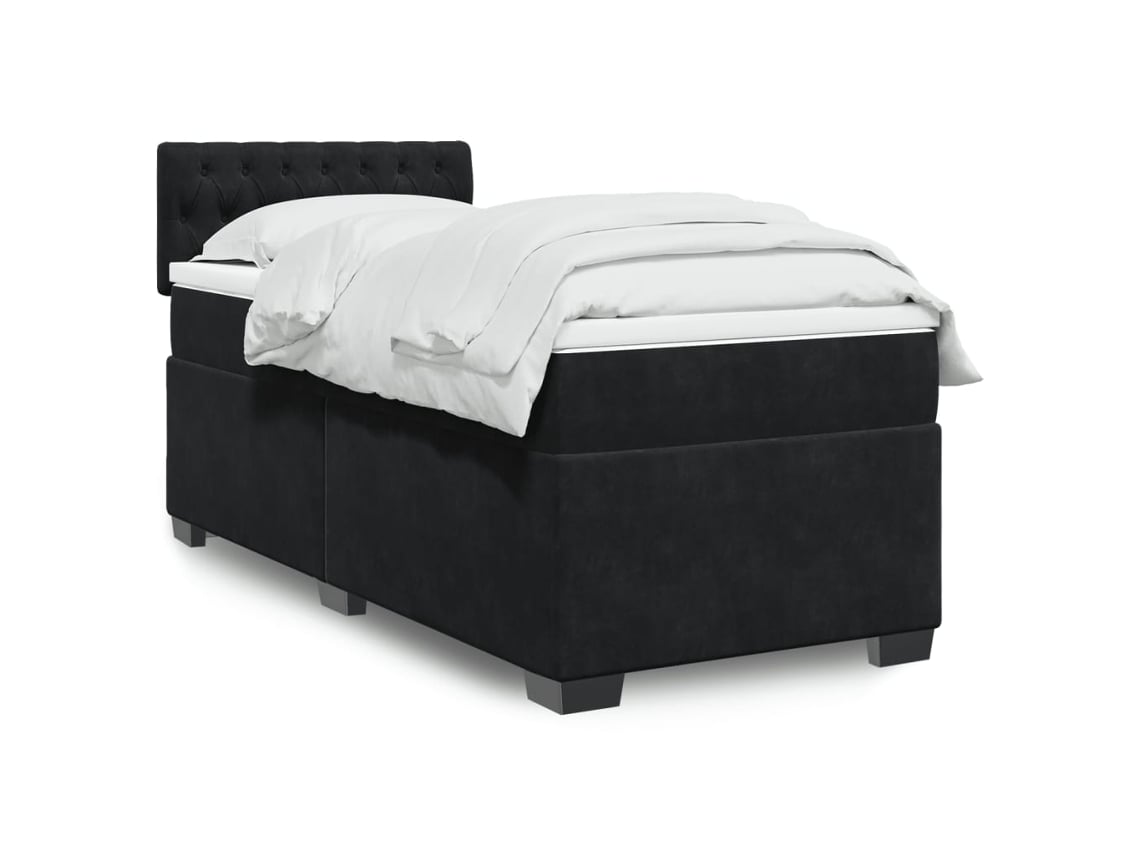 Cama Box Spring Con Colchón Terciopelo Negro 80x200 Cm