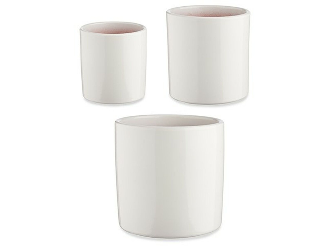 Set de Macetas Ø 14 cm Ø 22 cm Ø 17 cm Cilindro 3 Piezas Blanco