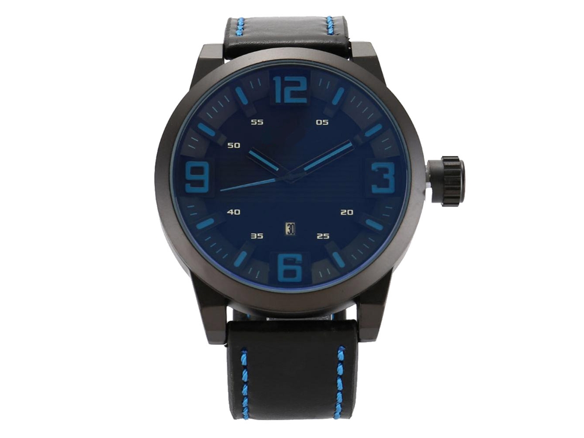 Reloj De Pulsera Hombre De Cuero Con Cristal De Quartzo Y Día Visible