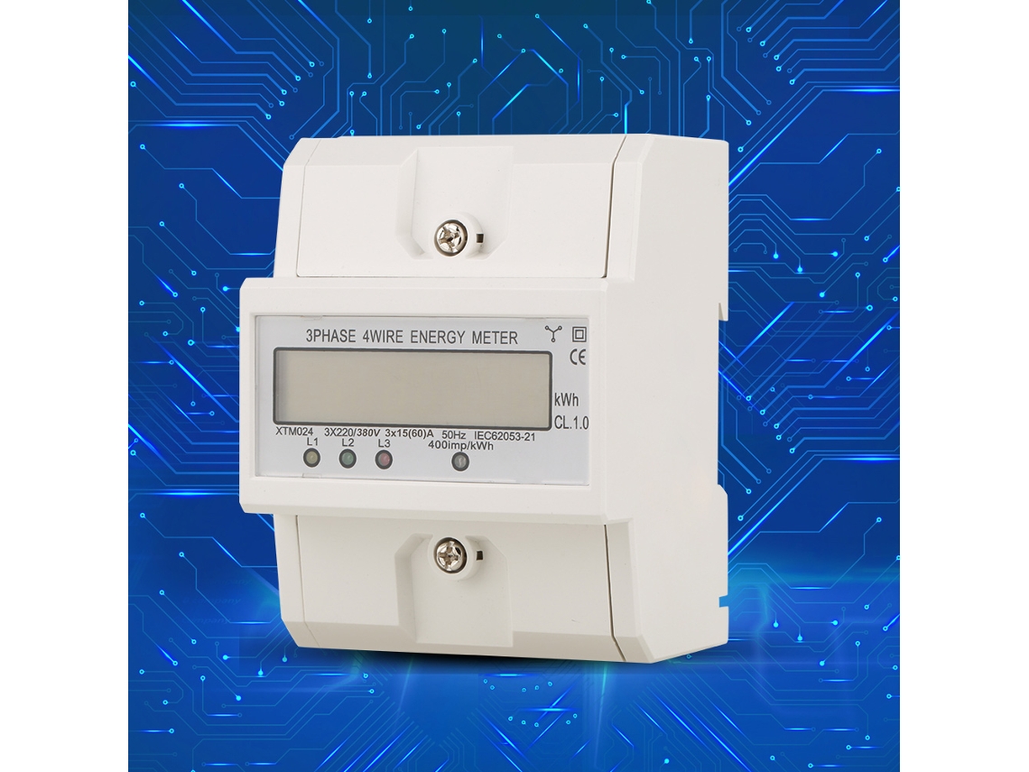Medidor de energía trifásico de 4 hilos y 220 V para rieles