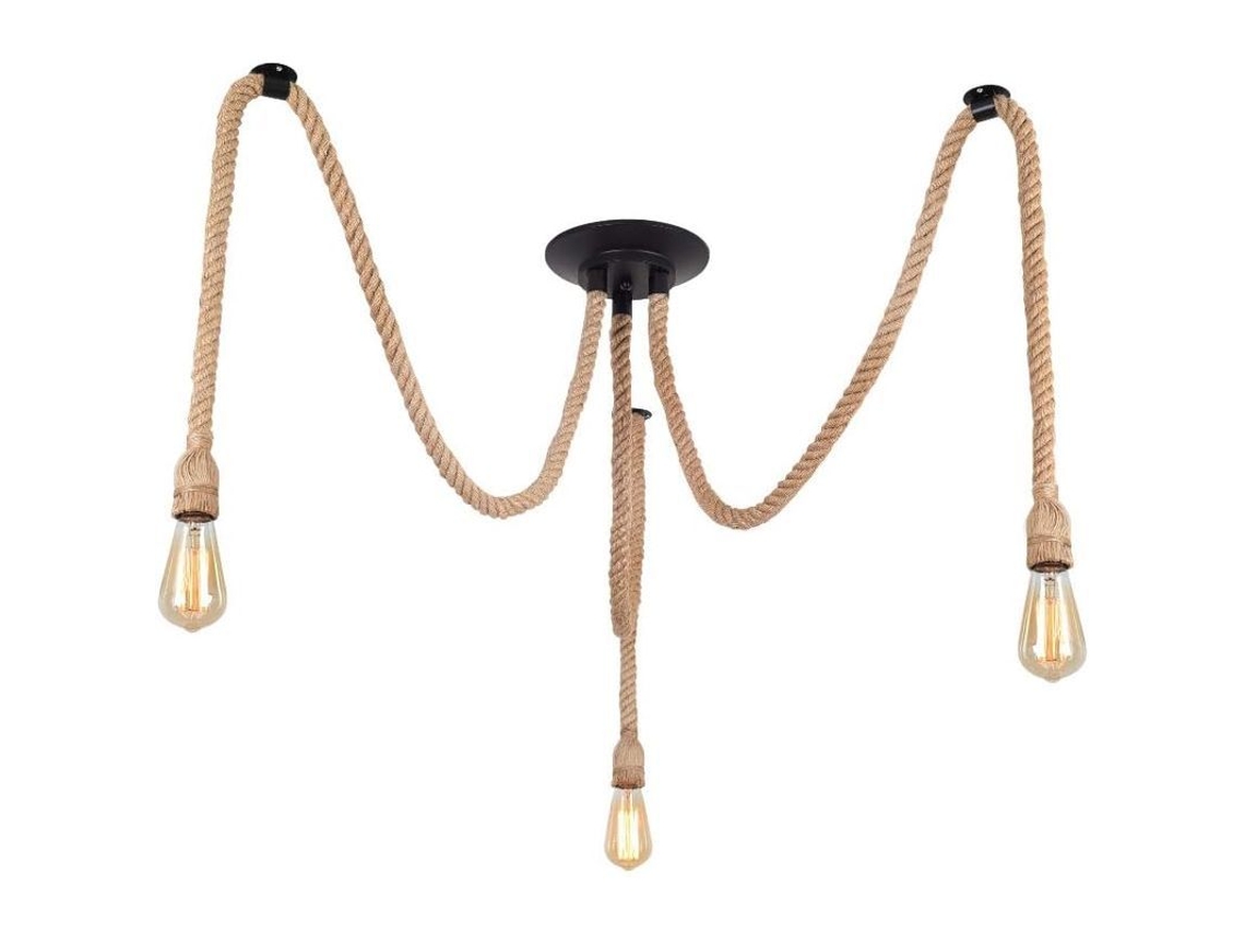 Lámpara De Araña Industrial Retro Con Cuerda De Caña, 3 Luces, Aplicación De Lámpara Colgante, E27