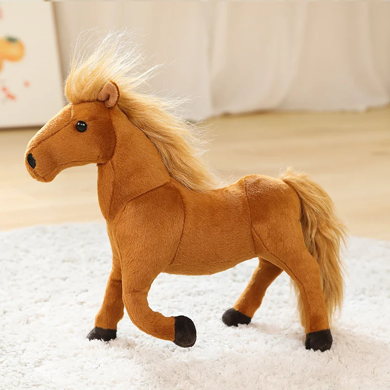 (marrón Oscuro, 25 Cm) Almohada De Peluche De Poni Suave Y Realista