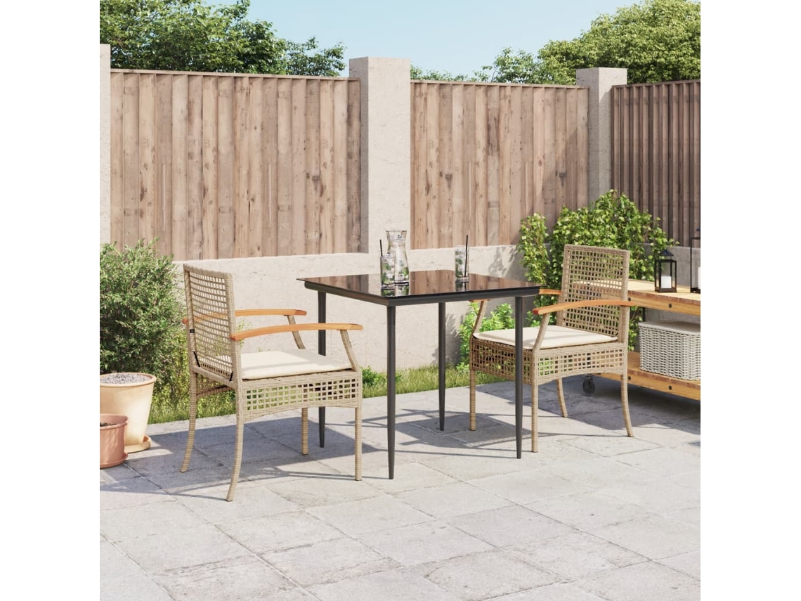 Juego de comedor de jardín de 3 piezas con cojines, mimbre sintético beige, Dkd Home Decor