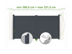 Puerta batiente ajustable de 3 m de ancho, Carpatia H.180 cm, aluminio gris, Casanoov
