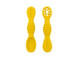 (amarillo) Juego De Cubiertos Para Bebé, Fabricado En Silicona De Grado Alimenticio, Con Cuchara Adhesiva.