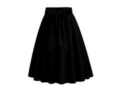 Falda Midi Mujer A-line Cintura Alta Cremallera Oculto Volante Bow Decor Tejido Ligero Verano Fiesta Casual Negro L
