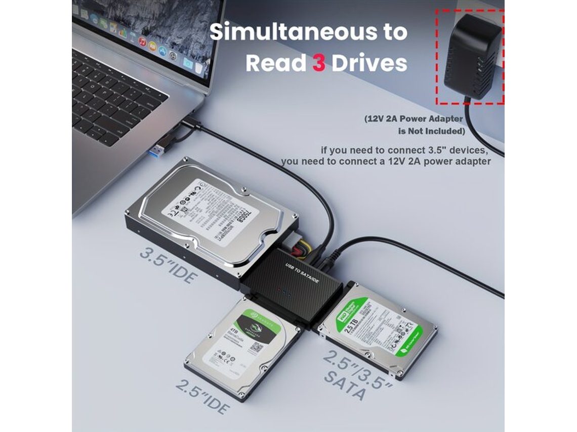 Adaptador USB 3.0 / USB C a SATA / IDE de 6,35 / 8,89 cm para HDD / SSD, kit adaptador universal para disco duro. Vayotoy