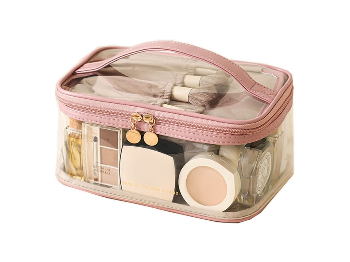 Bolsa de cosméticos transparente, impermeable, de PVC con cremallera y asa para viajes KOFIHETY