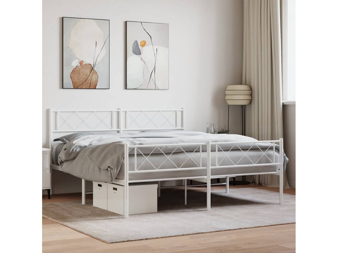 Estructura Cama Sin Colchón Con Estribo Metal Blanco 120x200 Cm
