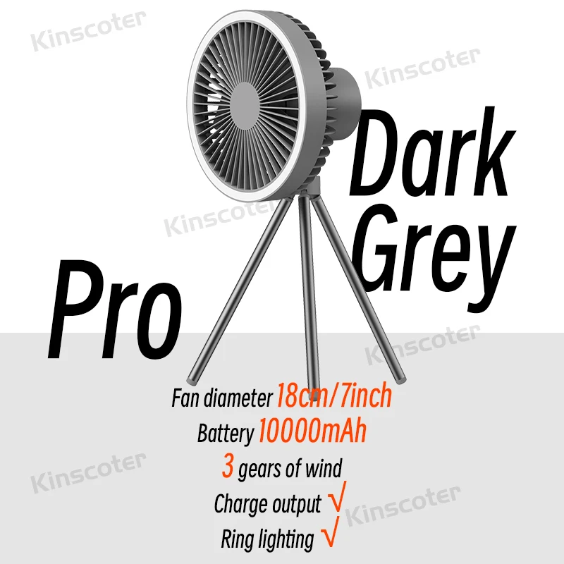 Ventilador De Camping (gris Pro), Ventilador Circulador Portátil De Escritorio Recargable, Iluminación Led.