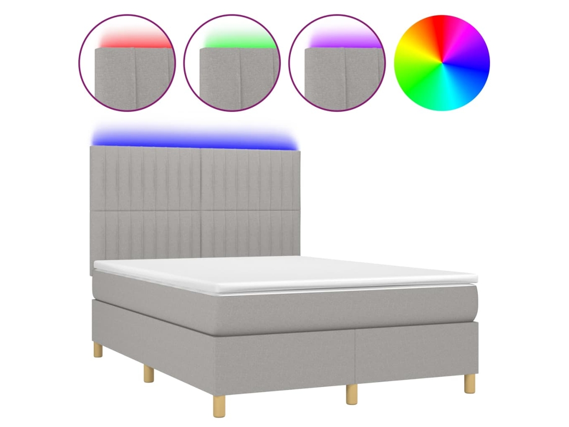 Maison Exclusive - Cama Box Spring Colchón Y Luces Led Tela Gris Claro 140x200 Cm