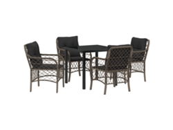 Conjunto de comedor de jardín Vidaxl de 5 piezas con cojines, gris, ratán y poliéster