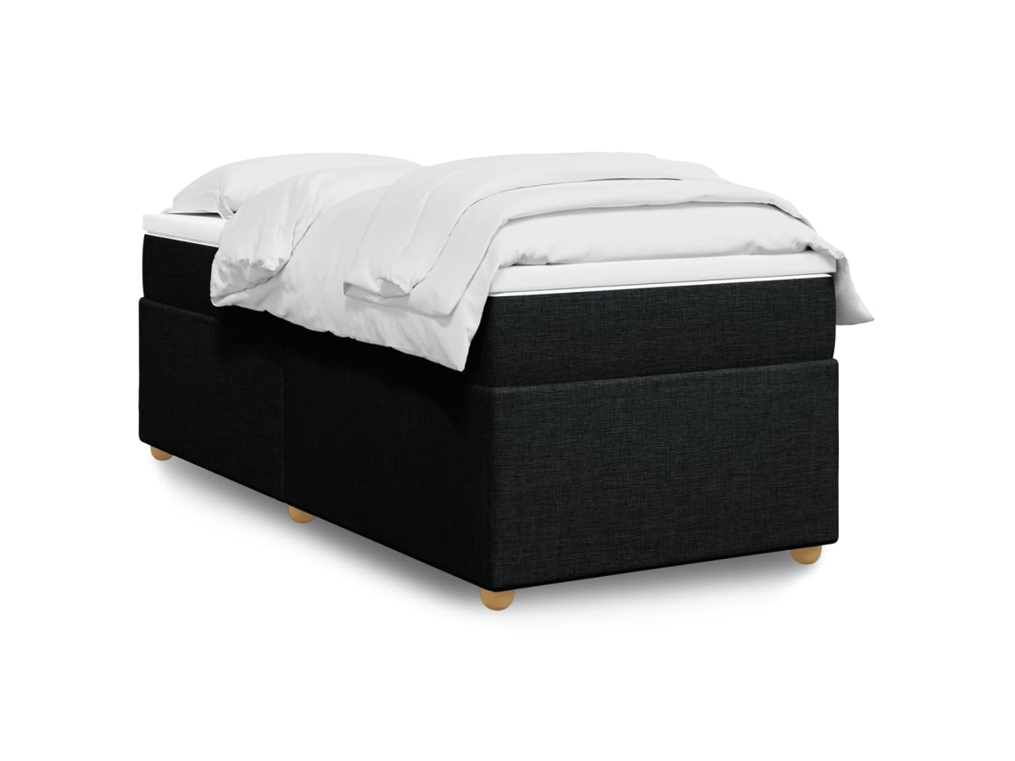 Cama Box Spring Con Colchón Tela Negro 80x200 Cm