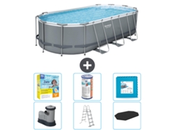 Piscina BESTWAY Oval Power Steel - 549 x 274 x 122 - Gris - Incluye bomba - Escalera - Cobertor Paquete de mantenimiento - Filtrar - Baldosas