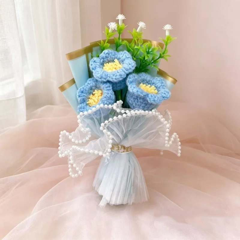 Mini Ramo De Flores Artificiales De Ganchillo Hecho A Mano De 15 Cm, Regalo Romántico.