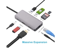 Adaptador concentrador USB C multipuerto USB 3.0 9 en 1 Dock HDMI Gigabit Ethernet 100 W PD 4K compatible con MacBook Pro/Air Chromebook Dell XPS Lalalamoli