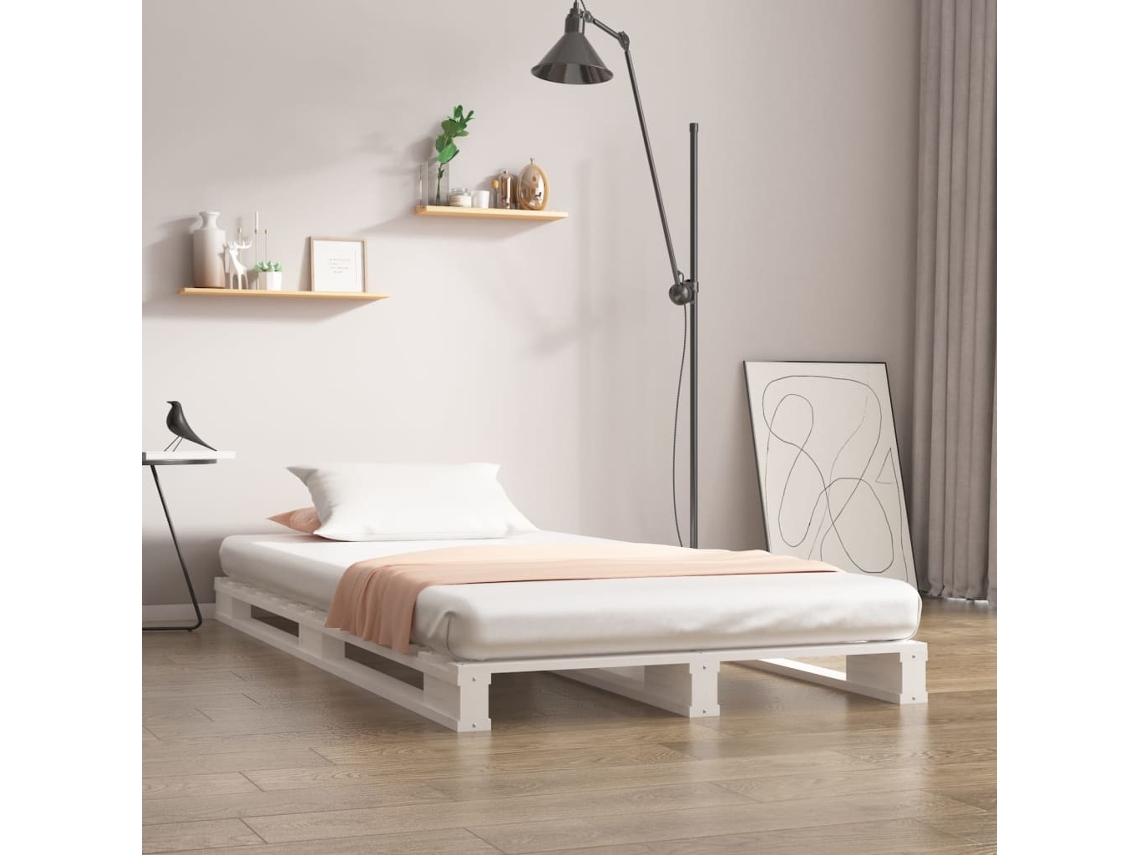 Cama De Palets Madera Maciza Pino Blanca Individual 90x190 Cm