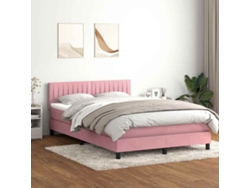 Cama Box Spring Con Colchón Terciopelo Rosa 160x210 Cm