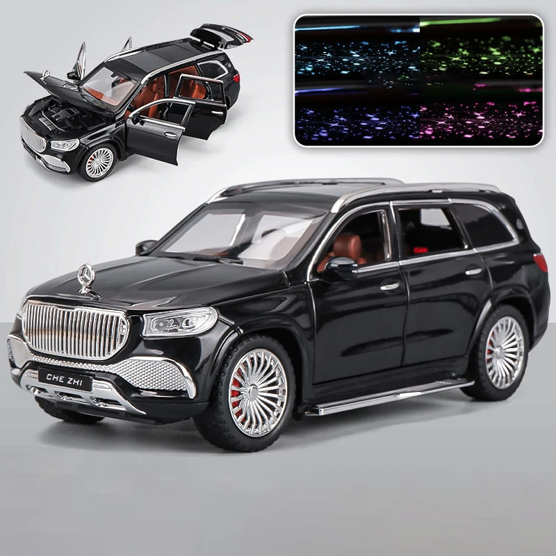 (negro) Coche De Juguete Modelo De Metal De Aleación Fundida A Presión A Escala 1:24 Con Efectos De Sonido Y Luz.