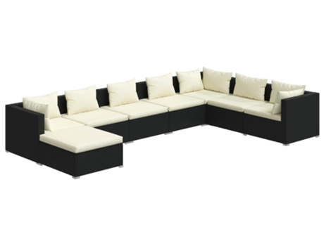 Conjunto 8 de muebles de jardín VIDAXL y cojines ratán sintético negro
