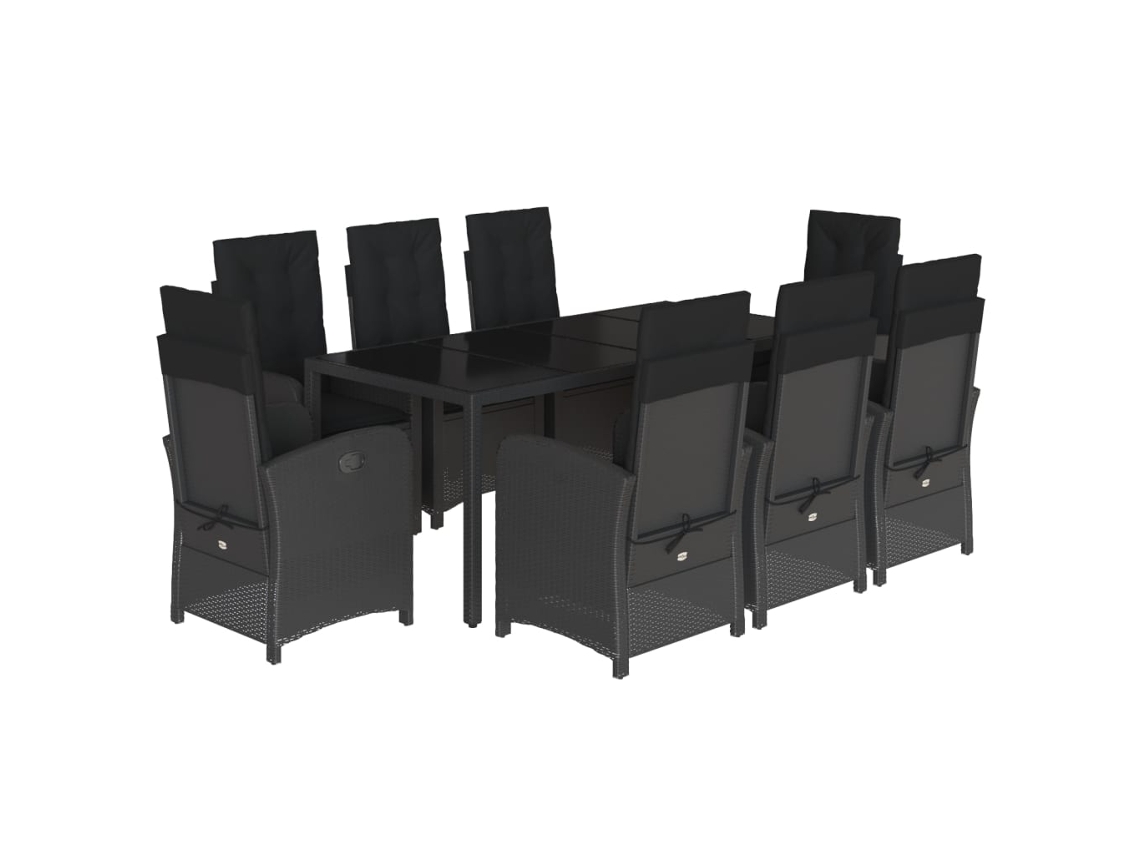Maison Exclusive - Set De Comedor De Jardín 9 Pzas Y Cojines Ratán Sintético Negro