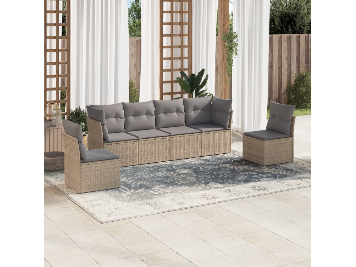 Conjunto de 6 sofás de jardín con cojines de mimbre beige Dkd Home Decor
