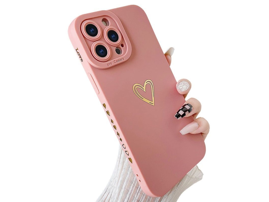 Cubierta Compatible Con Iphone 13 Pro Max, Diseño Corazón Dorado Silicona Líquida Para Mujeres (rosa)