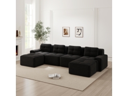 Sofá modular MOBRIO de 4 plazas con chaise longue en forma de U en terciopelo de pana negro