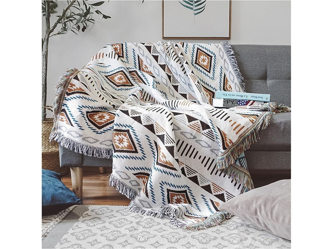 Manta Para Sofá Con Pompones, Estilo Étnico Azteca, Tejida A Mano, 130x180cm, Para El Hogar Y La Oficina.