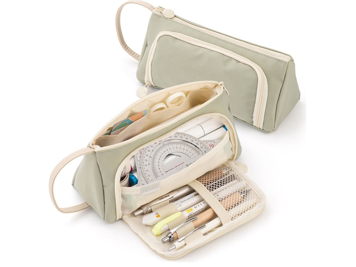 Estuche para lápices de gran capacidad, estilo moderno, multifuncional, color verde claro.