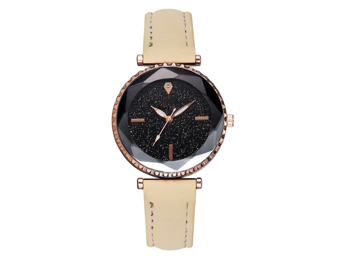 Reloj De Pulsera De Cuarzo Para Mujer Con Correa De Pu Y Esfera Redonda Beige.