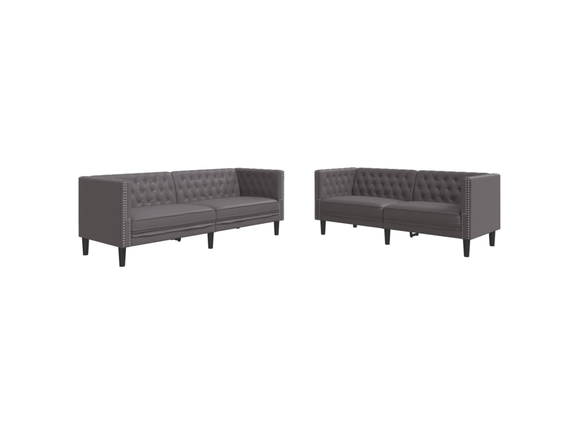 Maison Exclusive - Juego De Sofás Chesterfield 2 Piezas Cuero Sintético Gris
