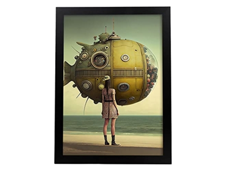 NACNIC Poster Taxi Volador En Estilo Surrealismo Cinematográfico Ilustraciones Y Grabados De Historieta Abstracta Y Artística A4 Marcos Negros
