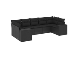Maison Exclusive - Set De Comedor De Jardín 7 Pzas Y Cojines Ratán Sintético Negro