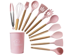 Set De Utensilios De Cocina De Silicona Antiadherente 12 Piezas Rosa Gertiz