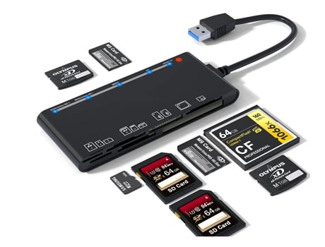 Lector de tarjetas SD USB 3.0, Lector de tarjetas Micro SD 7 en 1 Adaptador de lector de tarjetas de memoria para CF, SD, XD, MS, TF, Micro SD, SDH...