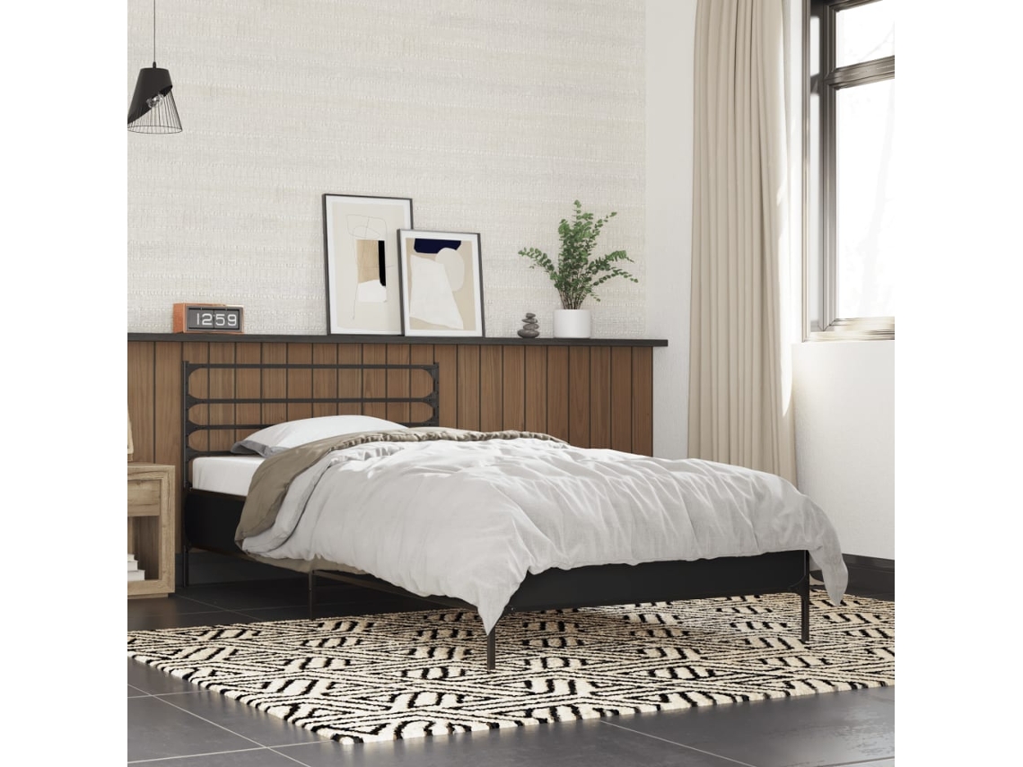 Estructura De Cama Madera De Ingeniería Y Metal Negra 90x190 Cm