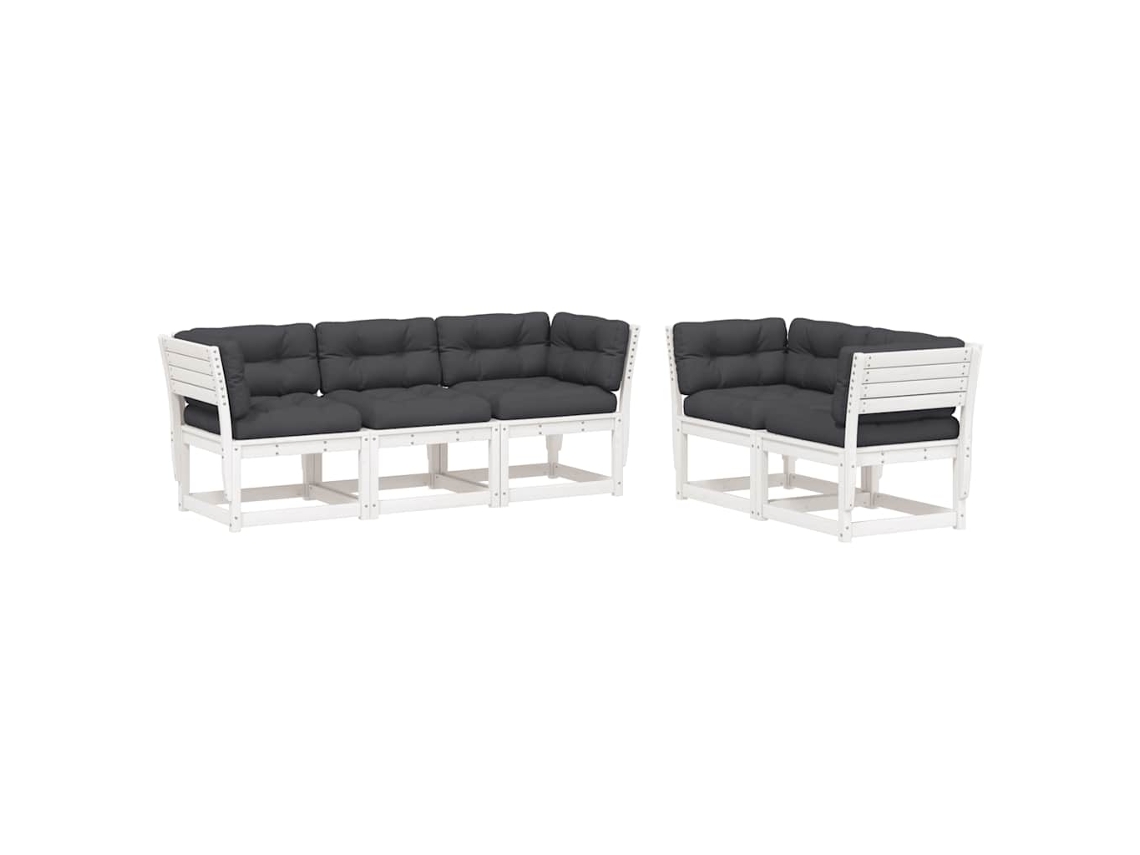 Maison Exclusive - Set Sofás Jardín 5 Pzas Con Cojines Madera Maciza Pino Blanco