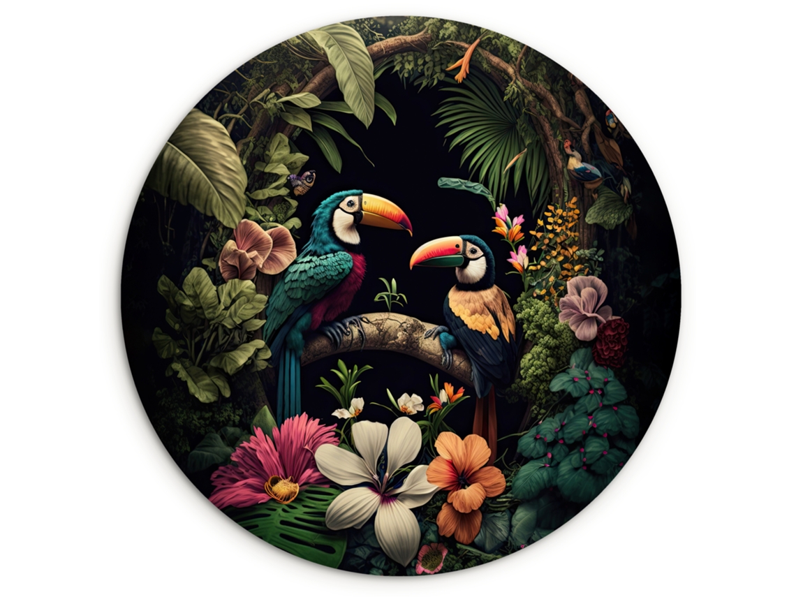 El Cuadro Pájaro - Flores - Plantas - Selva - Negro - Tucán 150x150 Cm