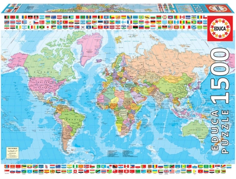 Puzzle EDUCA 1500 Mapamundi Político (Edad Mínima: 12 Años - 1500 Piezas)