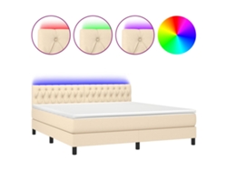 Maison Exclusive - Cama Box Spring Colchón Y Luces Led Tela Crema 160x200 Cm