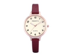 Reloj De Pulsera Para Mujer Rebirth, Piel Sintética, Números Arábigos, Cuarzo, Resistente Al Agua, Color Rojo.