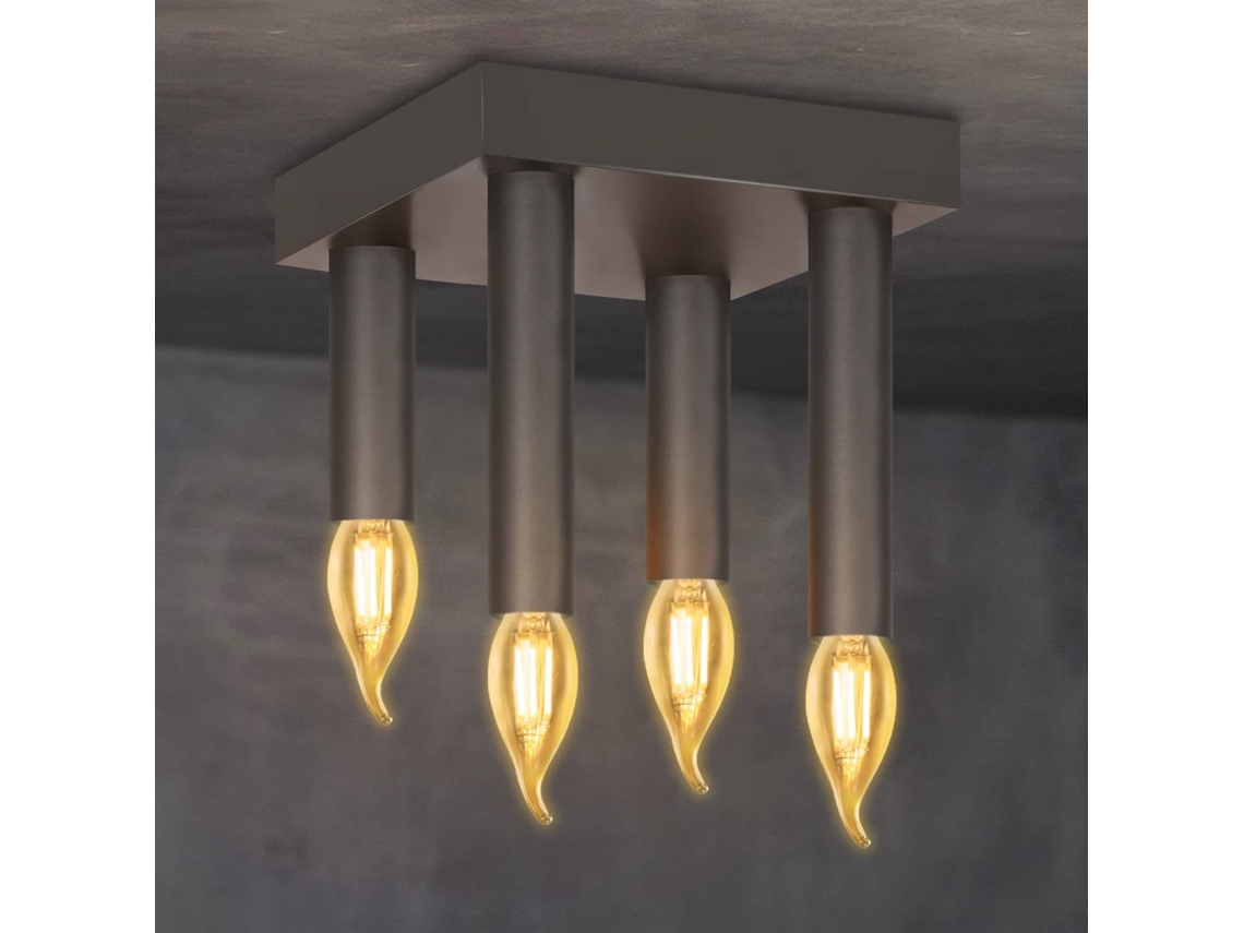 Zmh Lámpara De Techo Retro Industrial De Metal Gris E14 Para Cocina Y Comedor